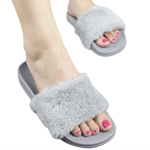 Gray Furry Slide Slippers - Picture 8 of 8